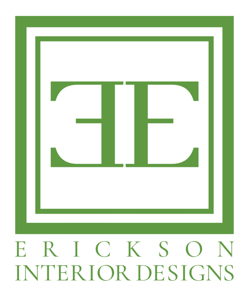 Erickson Interior Design logo - green two back to back letter Es in double box