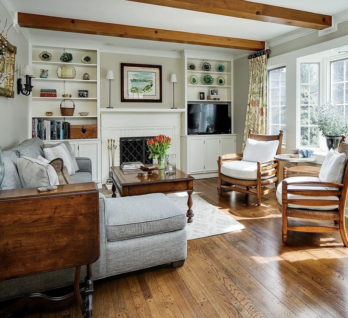 Home-page-Living-room Erickson Interior Designs - Living room with picture window and fireplace -small for home page